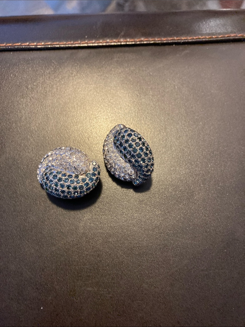 Crystal Pavé Blue & White Dome Clip Earrings